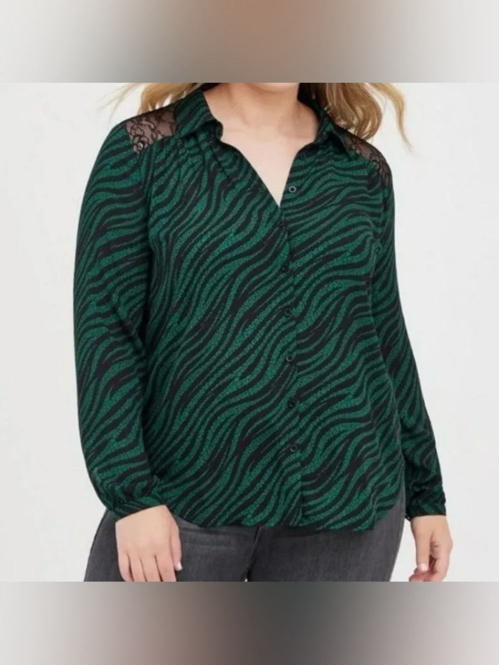 Torrid Georgette Lace Trim Drop Shoulder Button Front Shirt Size 5X